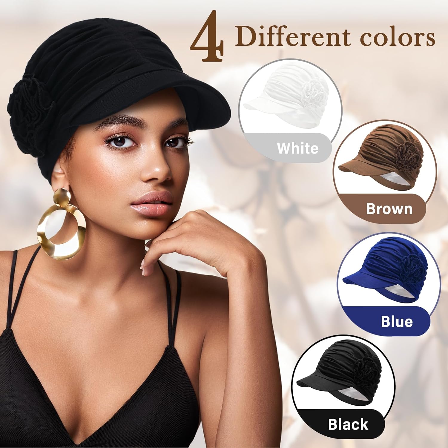 4 Pcs Satin Lined Chemo Caps Headwear for Women Soft Breathable Chemo Cancer Hats Newsboy Baseball Turbans Beanie Cap for Hair Loss Cancer Patient - Image 4