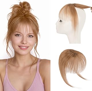 Hairro Clip On Bangs Human Hair Bangs Hair Clip In Bangs 3D 360°Cover Topper With Bangs Wispy Air Bangs Hair Pieces Fake Bangs For Women 8 Inches 10g #06 Light Brown