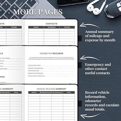 Miniatura 5 de JUBTIC Libro de registro de kilometraje automático para impuestos, libro de registro de mantenimiento de vehículos, rastreador de kilometraje para