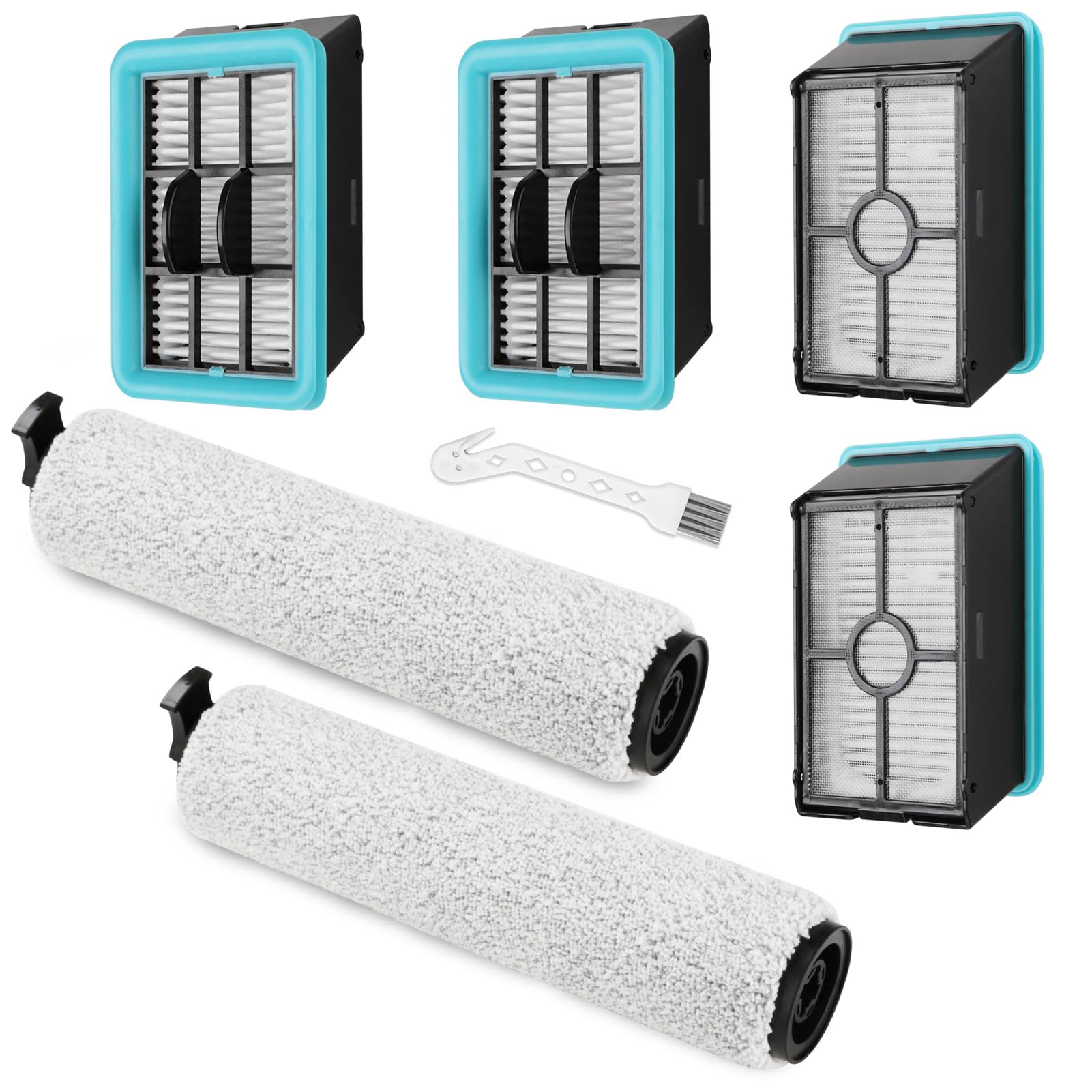 FFsign 3831 Roller Brush & Filter Replacement Compatible with Bissell Crosswave Hard Floor Expert 3831, HF2 3845N Vacuum, Floor Scrubber Wet Dry Vacuum Accessory Kit 2 Brush Rolls, 4 Filter Parts