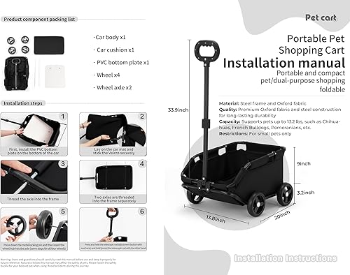 Miniatura 8 de Cochecito para perros con 4 ruedas, plegable, para mascotas, para viajes, compras, caminar, jugar para perros pequeños y gatos (negro)