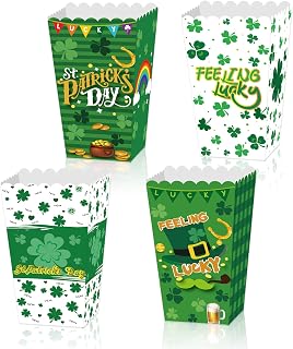 12 Pcs St.Patrick's Day Popcorn Boxes Festive Treat Containers with Vibrant Designs, Perfect for St.Paddy's Parties, Irish Celebrations And Holiday Events, Durable, Food Safe And Ready to Use