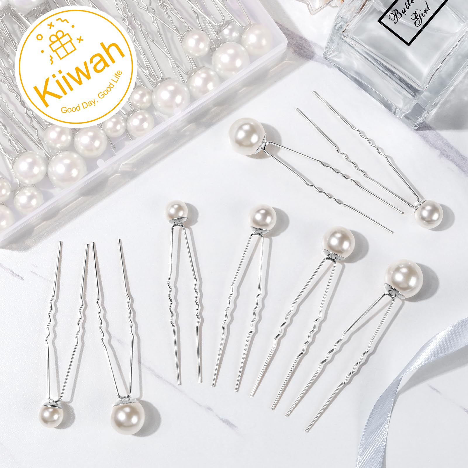 Kiiwah 32 Pezzi Sposa Fermaglio Capelli Donna, Elegante Forcine per Capelli Sposa con 4 Taglie Perla per Donne e Ragazzi, Perla Accessori Capelli Sposa per Matrimonio, Ballo di Fine Anno, Festa
