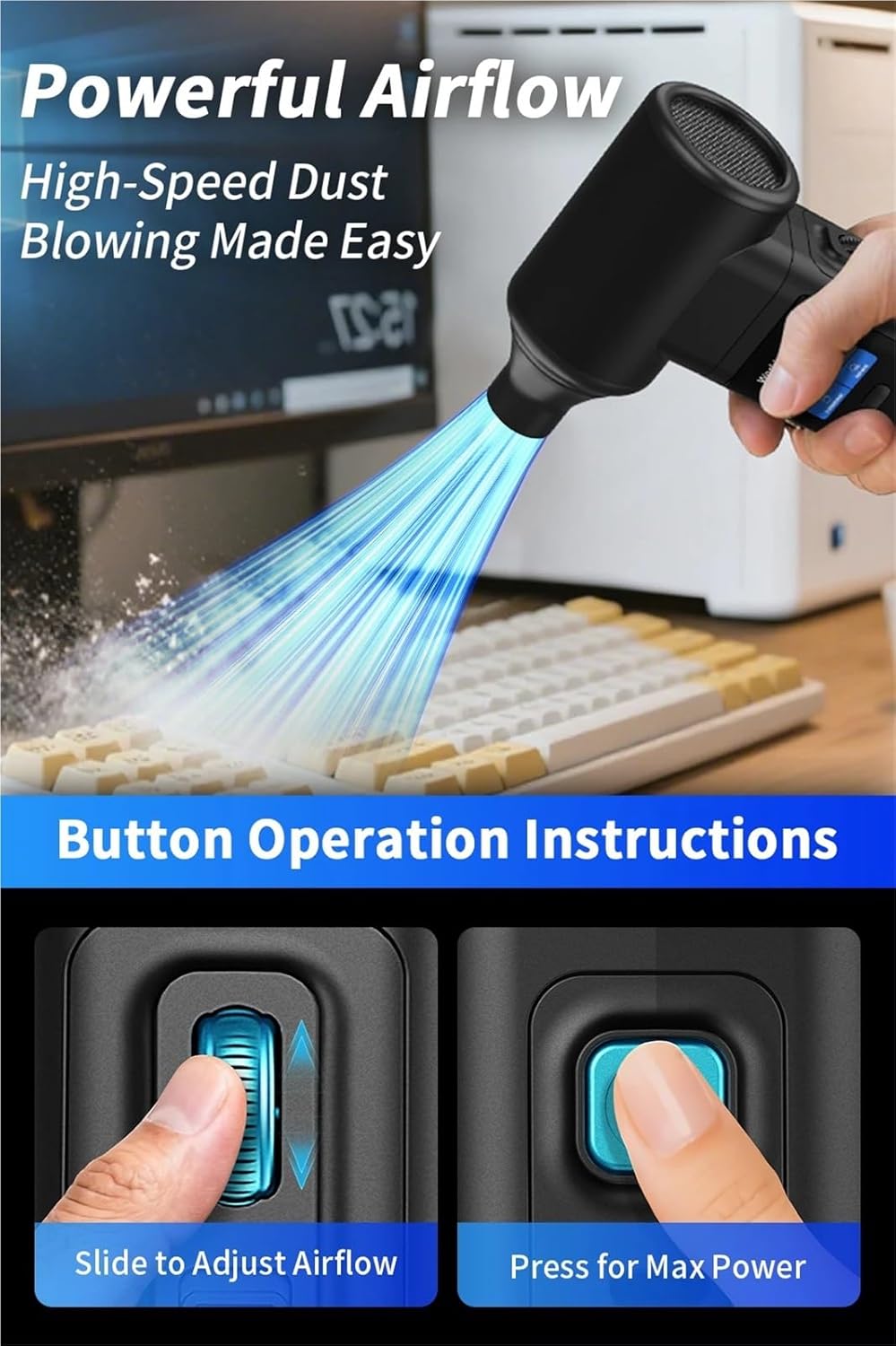 10000mAh Jet Fan Powerful Blower with 5 Nozzles 40mm Brushless Motor Electric Air Blower Dust Blowing Keyboard Cleaning