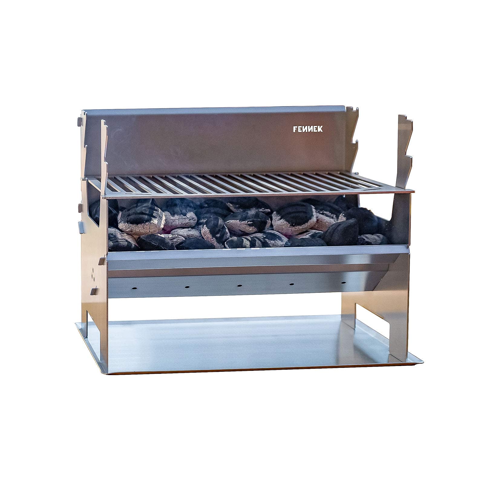 FENNEK 2.0 - Bandeja de goteo para barbacoa desmontable de carbón - Diseño compacto de acero inoxidable - Ideal para acampar, autocaravanas, el jardín y el aire libre