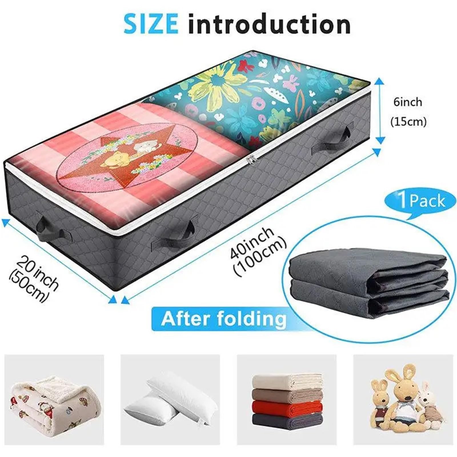 Organizador Debajo De La Cama Bolsa Plegable for Debajo de la Cama, Manta, Organizador de Ropa, Bolsa de Almacenamiento con Cremallera Transpirable for Dormitorio, 2 uds. para Ropa(Gray)