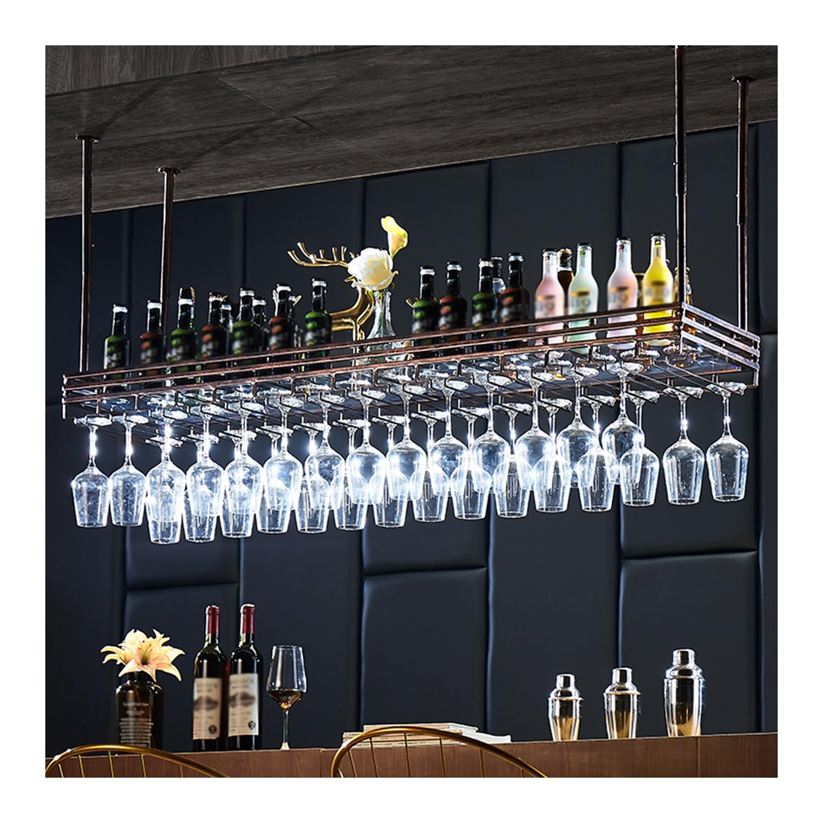 Casier à vin de plafond réglable pour aménager un coin mini-bar à la maison