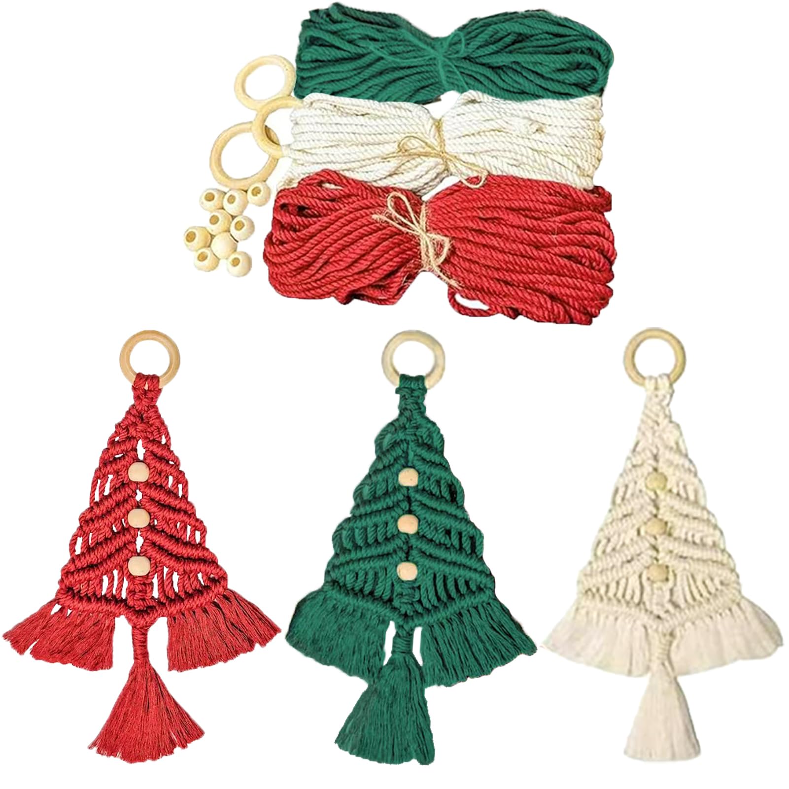 syxwRS DIY 3PCS Macrame Christmas Tree Kit, Boho Christmas Decorations Xmas Ornaments Wall Hanging Decor for Christmas Tree Winter New Year Party Supplies
