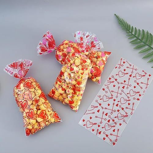 Miniatura 6 de WRBAJIS Bolsas de regalo de celofán de San Valentín, 100 bolsas de dulces transparentes, bolsas de dulces de San Valentín con lazos para galletas,
