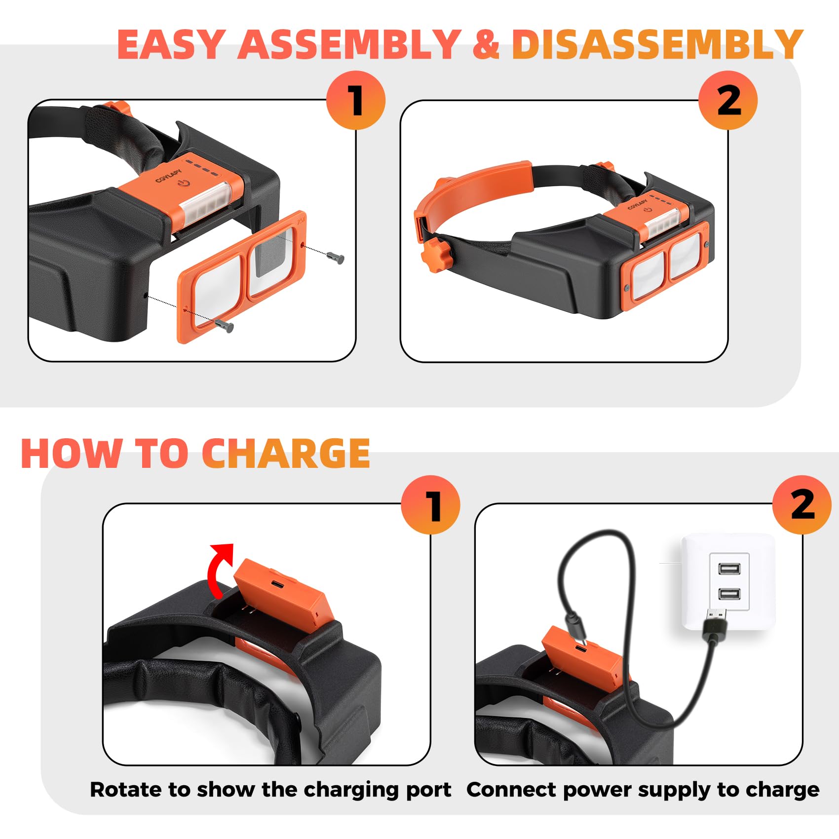 Kopfbandlupe mit Licht, wiederaufladbare Lupe für enge Arbeiten, 1,5-fache – 3,5-fache Vergrößerung, Headset mit 4 Linsen, Juwelierlupe, Visier für Reparatur, Handwerk, Hobby