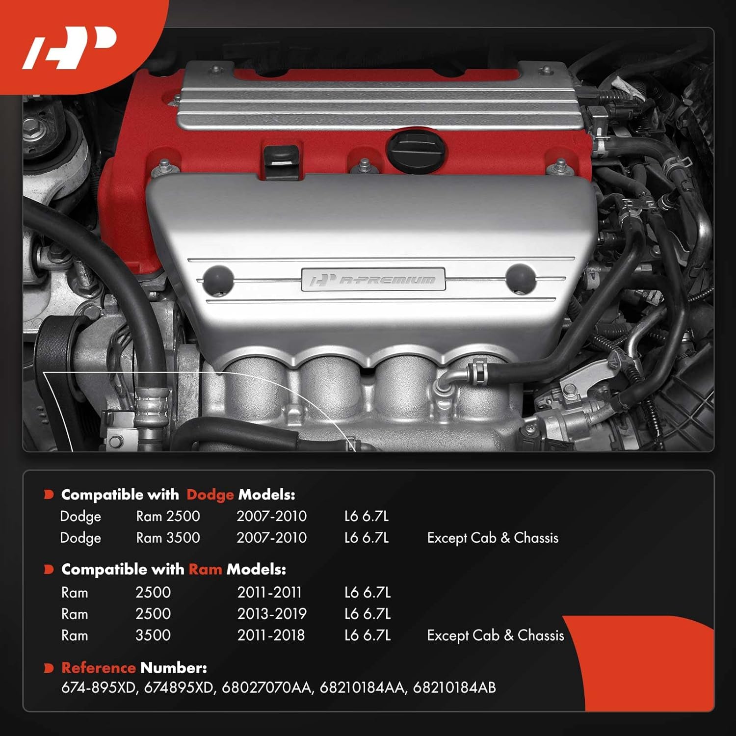 A-Premium L6 6.7L Exhaust Manifold Kits W/Studs, Flange Gasket, Cooler Gasket, Manifold Gaskets, Bolts & Nuts Compatible with Ram 2500 2011/2013-2019, 3500 2011-2018 & Dodge Ram 2500 3500