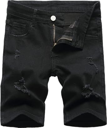 GUNLIRE Boys Jean Shorts Stretch Ripped Distressed Slim Fit Fashion Denim Shorts with Pockets