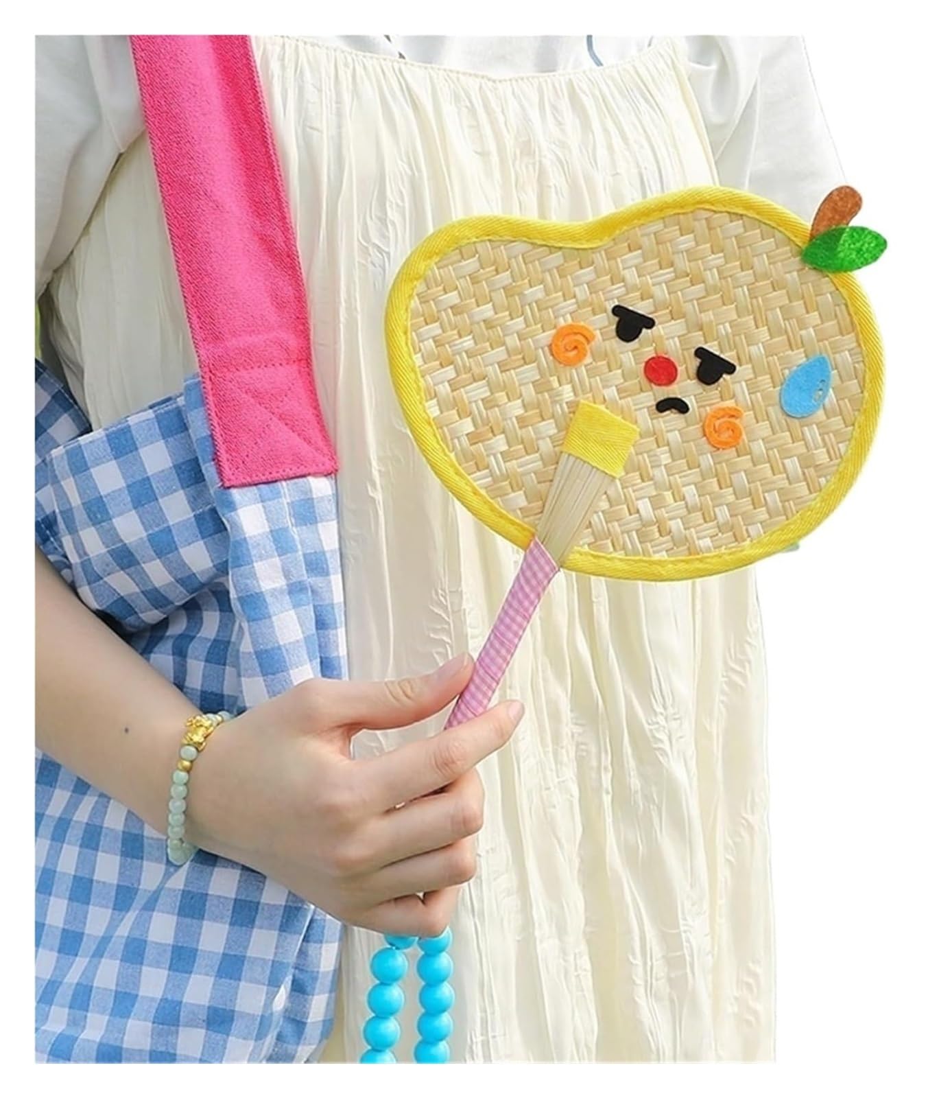 VOPLIVAT Woven Hand Fan, Bamboo Woven Fan Multicolor Handwoven Party Supplies Photo Props Portable Outdoor Decor(Color1)