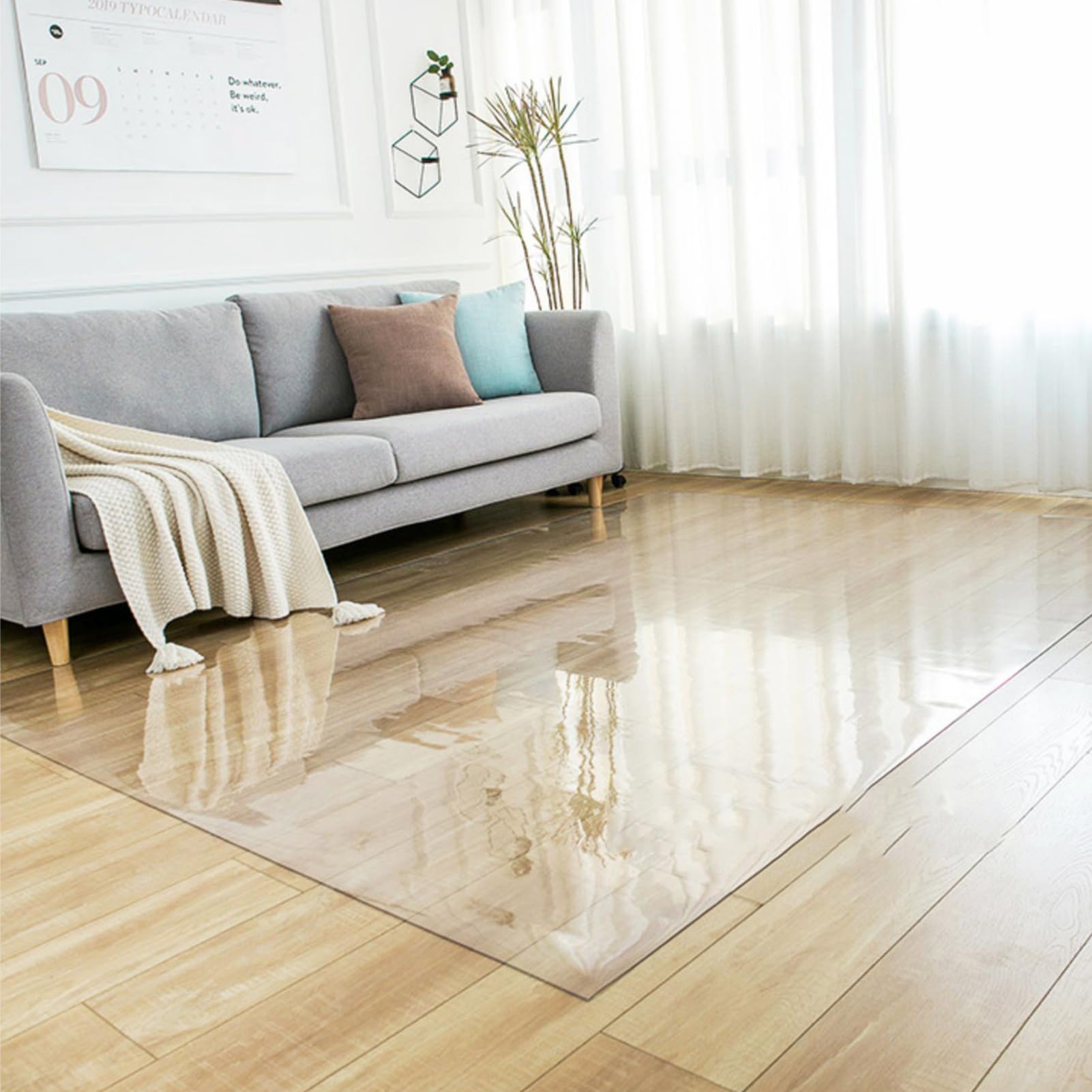 Tapis de protection de sol rectangulaire en PVC transparent de 2 mm d'épaisseur pour sols durs, pour la maison, le bureau, l'étude, les sols en bois (100 x 250 cm)
