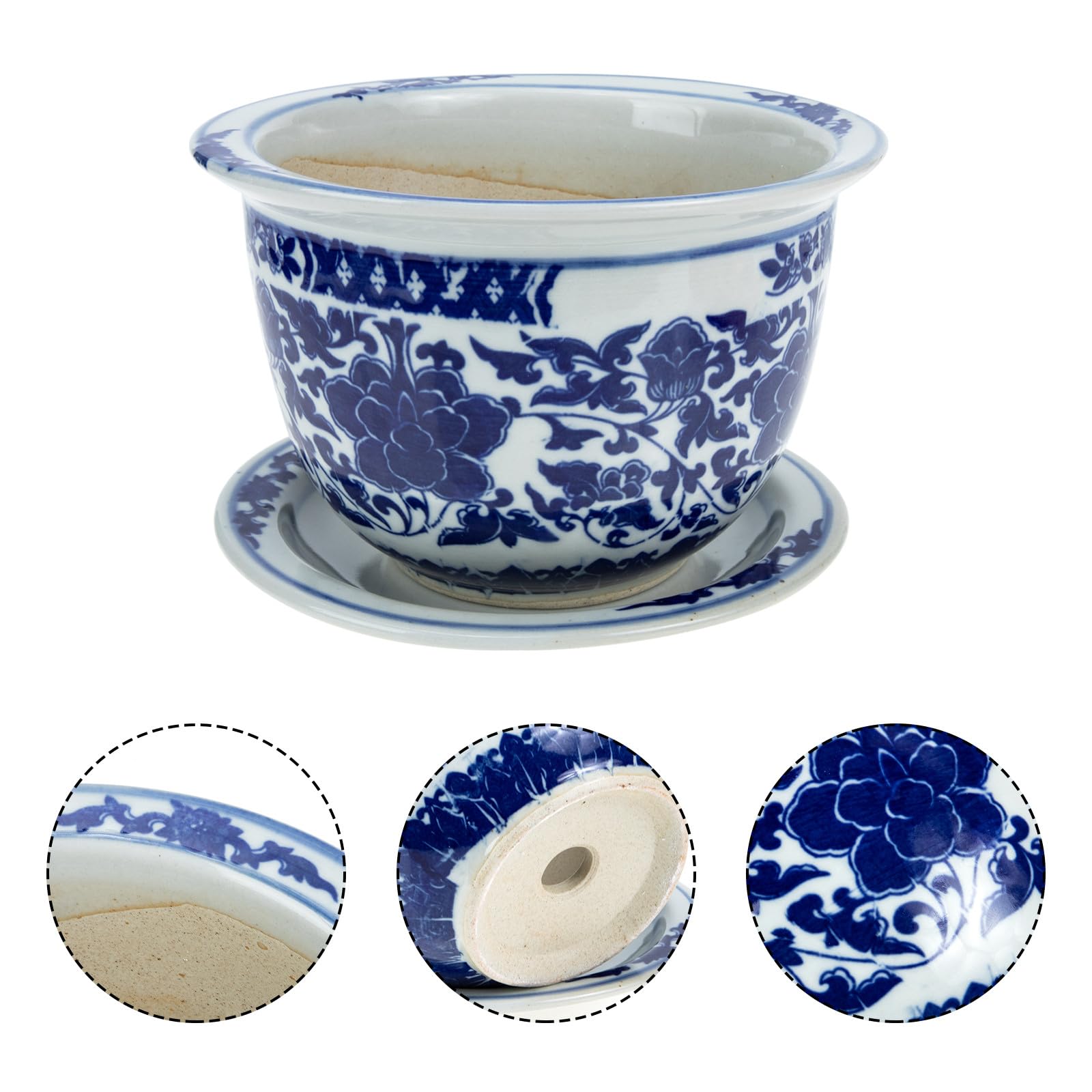 Pot en Céramique Rond pour Bonsaï et Plantes Trous de Drainage, Jardinière D'intérieur Simple et Élégante pour Décoration Maison