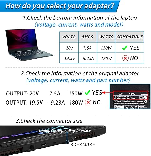 Miniatura 3 de VHBW Replacement for Asus TUF 150W Charger Compatible with ROG Strix Scar III G531GT G531GD G731GT FX505 FX505GT FX505DT FX705DD FX705DT FX705DU