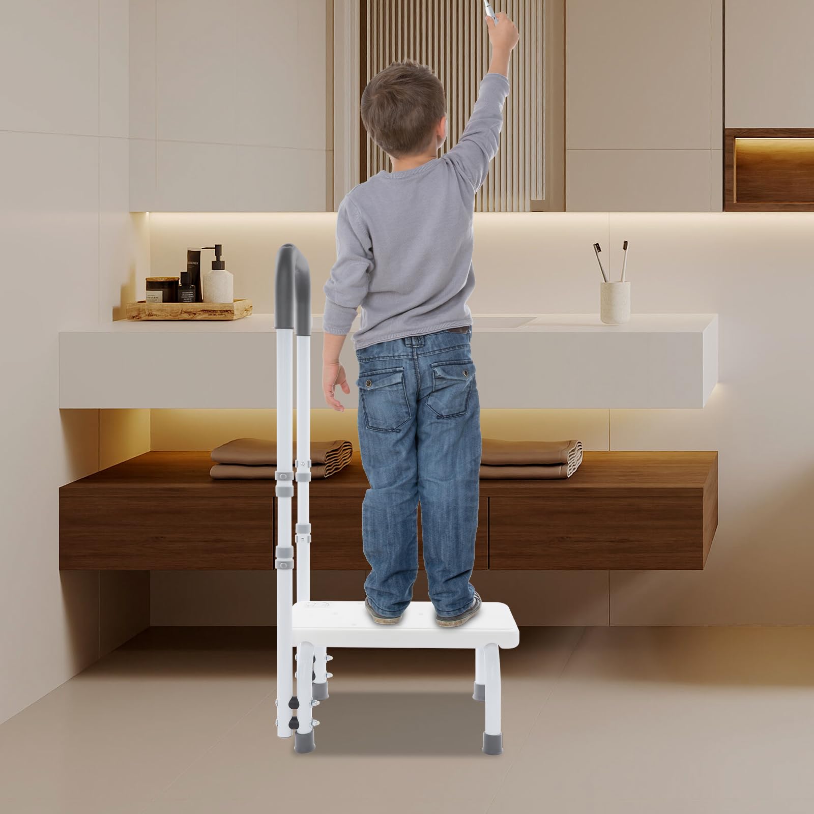 Taburete con mango de 5 marchas, escalón antideslizante, escalón de bañera, escalón de seguridad para adultos/mayores/adolescentes en la cama, cocina y casa, taburete hasta 136 kg (blanco)
