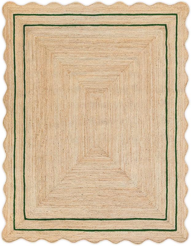 Tappeto in iuta intrecciata, 2,6 x 1,2 m, bordo verde