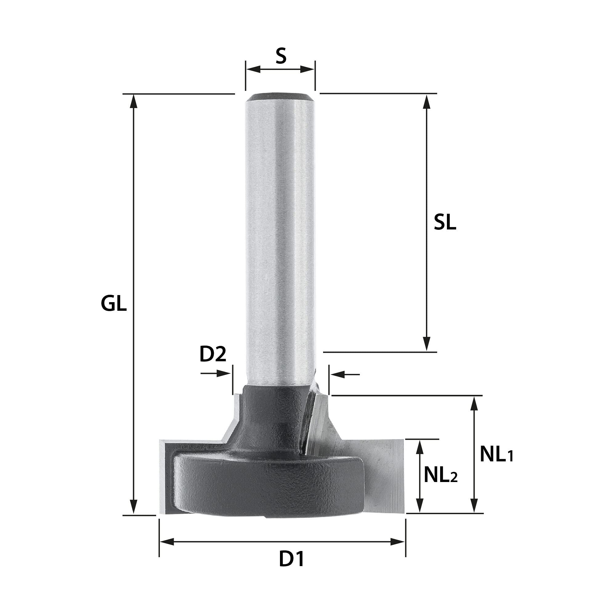ENT 17828 T-Nutfräser für Regalsysteme HW, Schaft (S) 8 mm, Durchmesser (D1) 28 mm, (NL2) 8,5 mm, mit Rundungsprofil, für Haken und Winkel