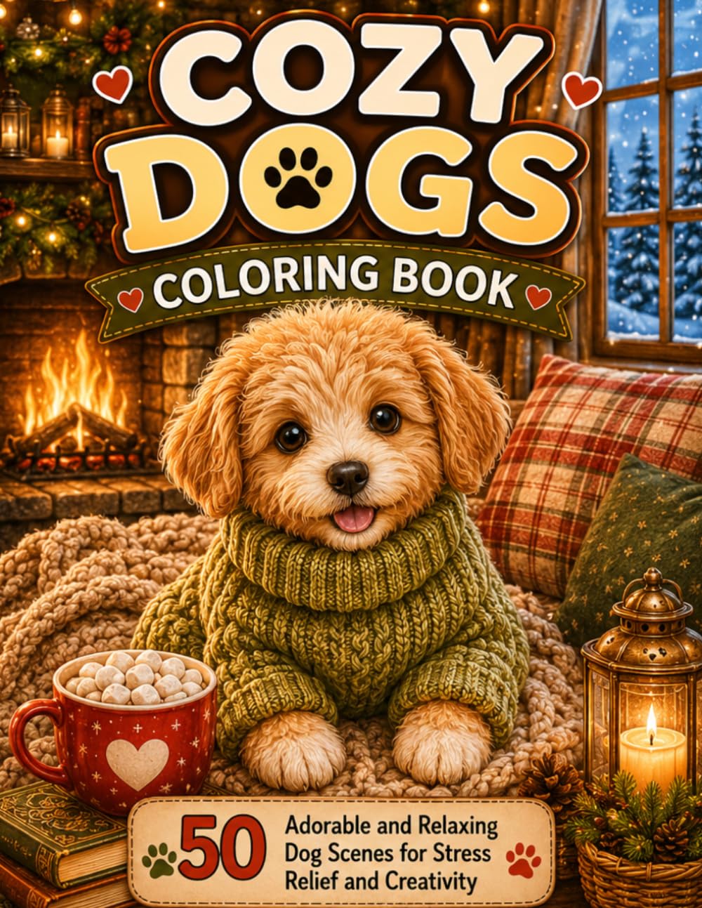 Cozy Dogs Coloring Book: 50 Adorable and Relaxing Dog Scenes for Stress Relief and Creativity