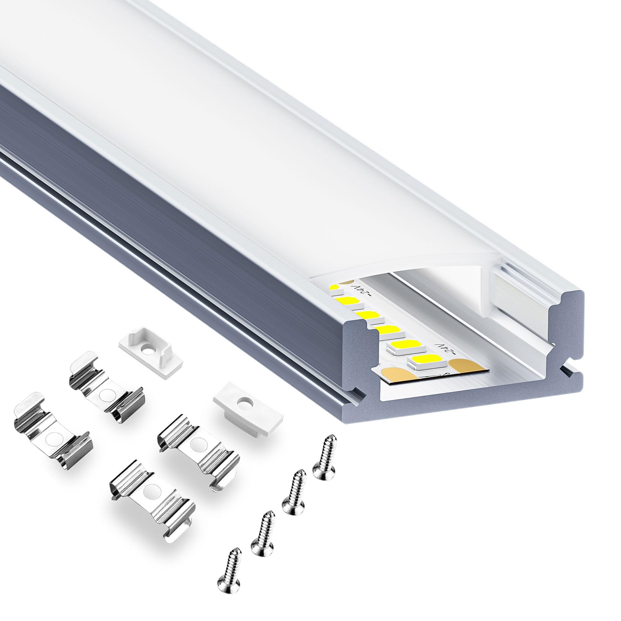Profilé LED 1 m x 6 pièces Tot 6 m, 17,4 mm x 7 mm, Couvercle opaque mat PC, Bande LED max 12,4 mm