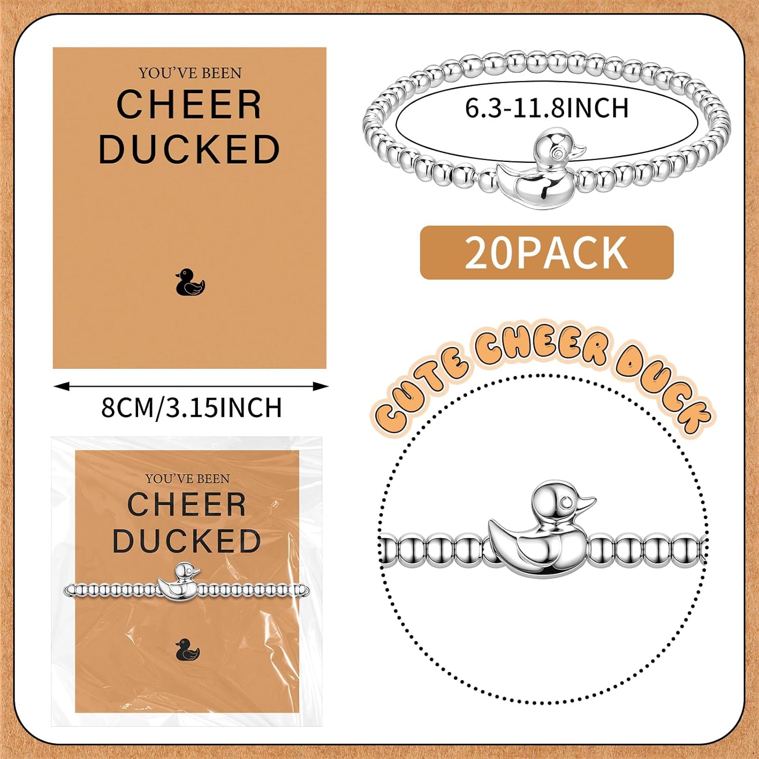 20 Set Cheer Team Gifts Bulk Cheer Duck Bracelets Cheerleader Charm Bracelet with Tags Team Inspirational Gift Accessories Jewelry for Teammates - Image 2