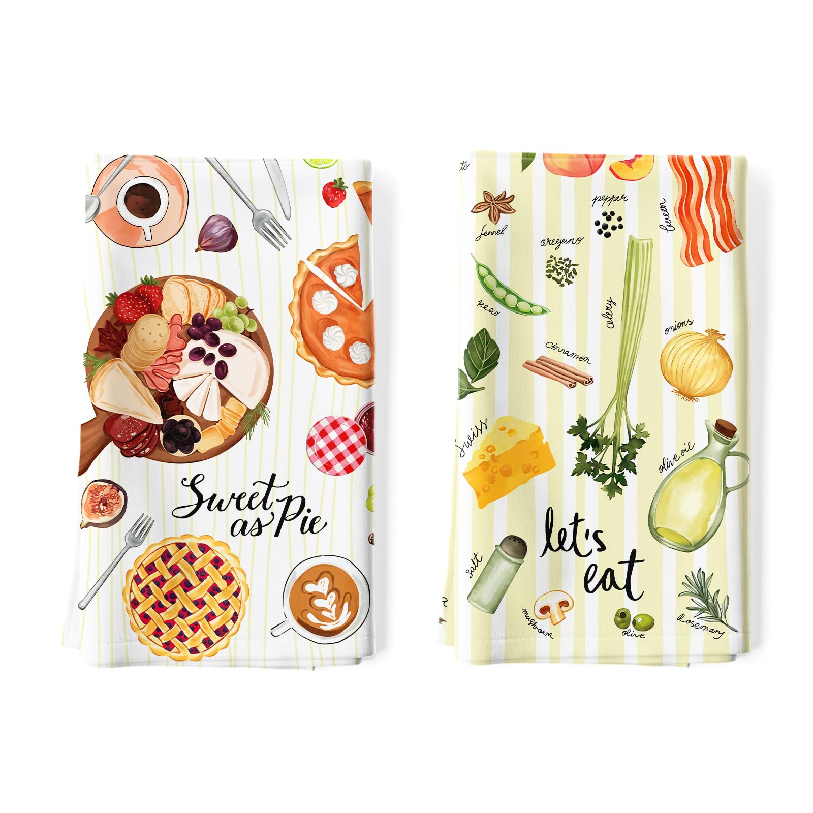 Arquiel 2Pcs Vegetables Kitchen Tea Towels 100% Cotton Coffee Food Hand Towels Multiple Uses Quick Dry Dish Cloth for Table, Kitchen Decor, Housewarming Gifts