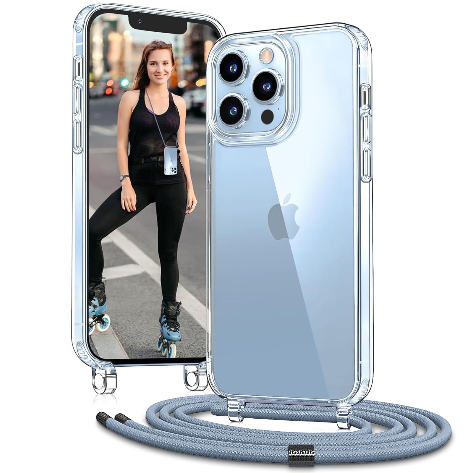Vaykwo Handykette mit Band für Apple iPhone 14 Pro Hülle - Necklace Handyhülle - Transparente Case zum Umhängen mit Kameraschutz und Bildschirmschutz - Schwarz | Necklace Handyhülle, Transparente Case zum Umhängen, Verstellbar und Abnehmbar