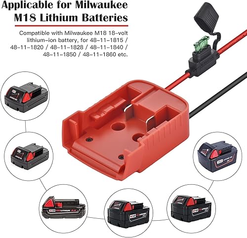 Miniatura 5 de Adaptador de ruedas eléctricas para Milwaukee M18, kit de conversión de batería de 18 V con interruptor, fusible y terminales de cable, cable de 12