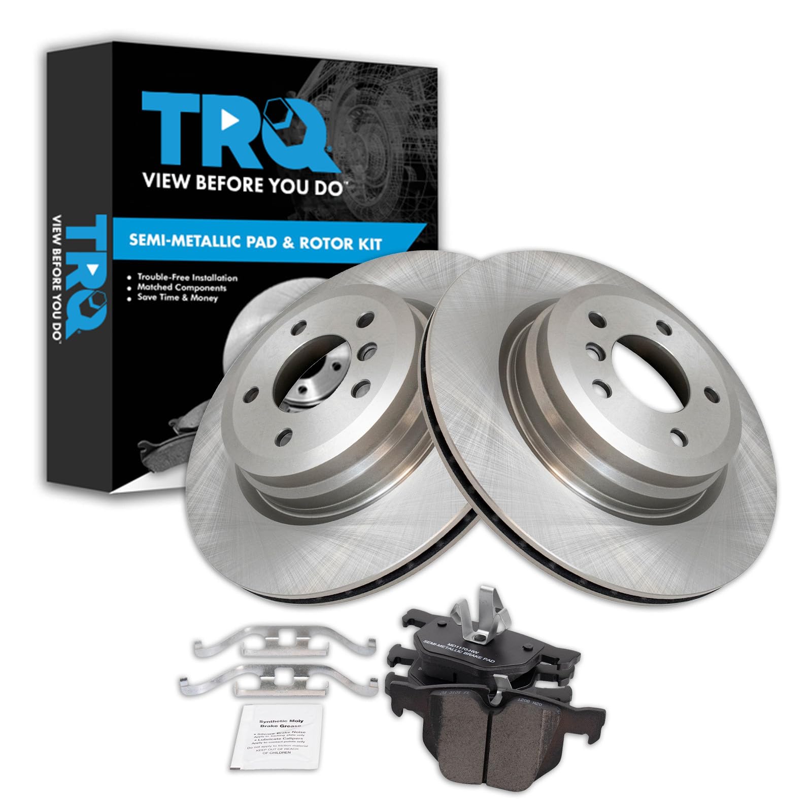 TRQ Rear Brake Pad and Rotor Set Semi Metallic Compatible with 2006 BMW 330i 330xi 2007-2008 335i 335xi 2009-2011 335d 335i 335i xDrive 2011-2013 335is 2013-2015 X1