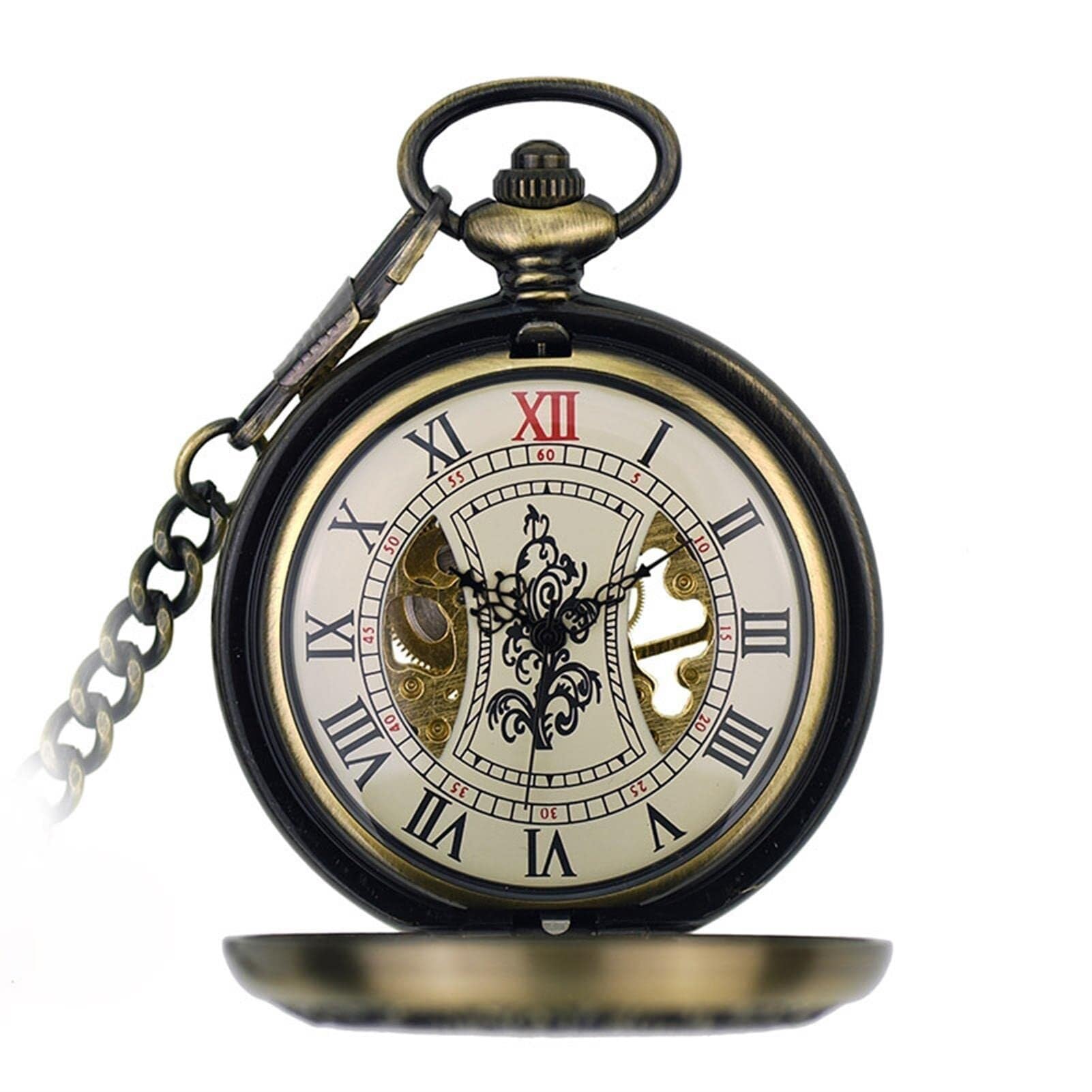 Orologi da Tasca da Uomo con Catena, retrò, Extra Large, con venature del Legno, Orologio da Tasca Meccanico Steampunk Personalizzato, Regalo for la Festa del papà