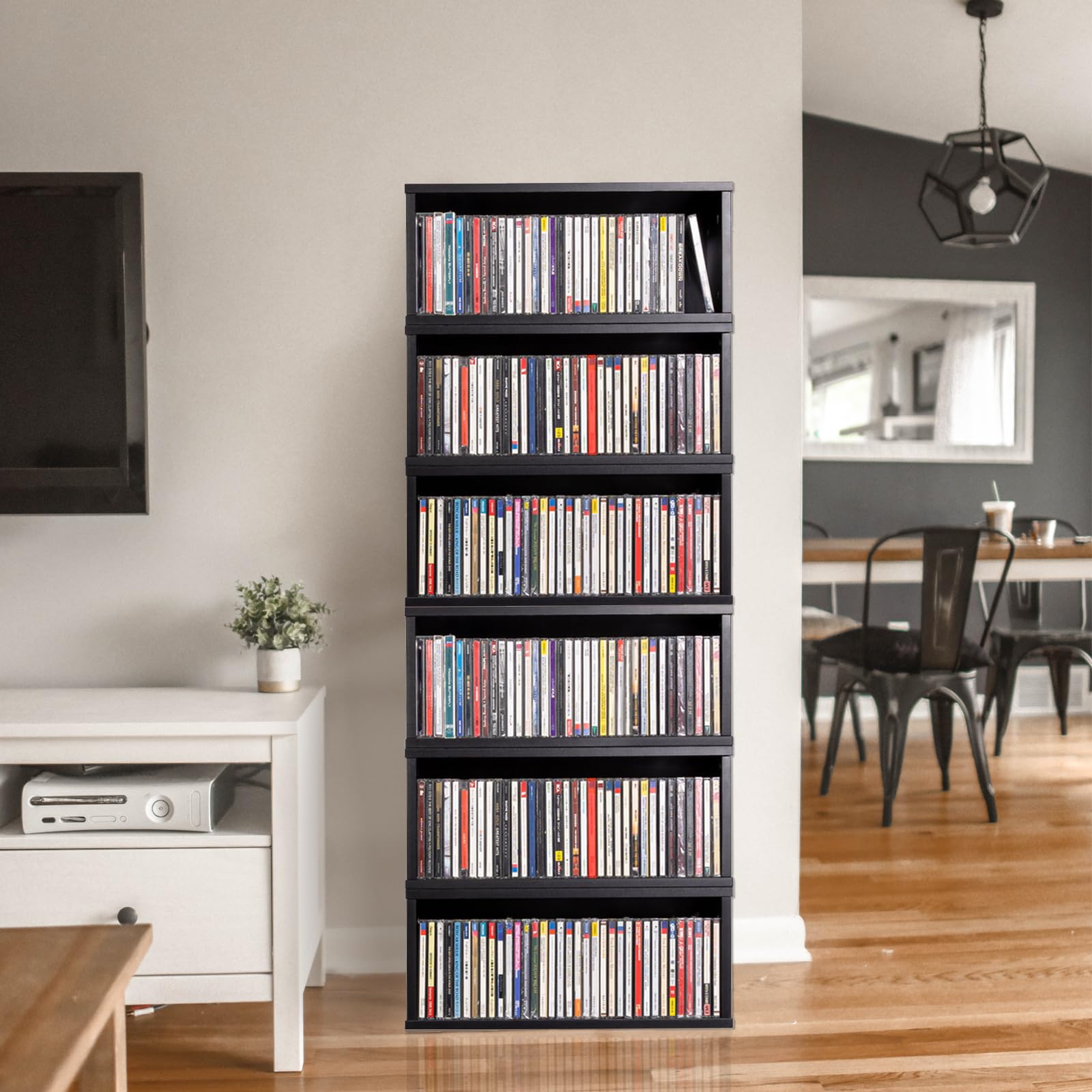 SdroceRyaM Étagère de rangement pour CD - Présentoir en bois pour CD, jeux vidéo, livres - 38 x 15,67 x 15,67 x 16,38 cm - Rangement et organisation (noir)
