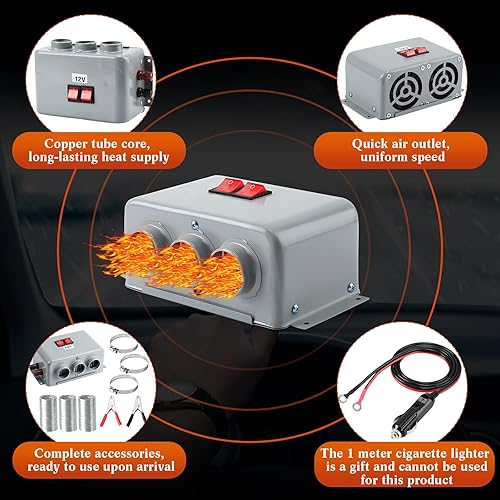 Miniatura 4 de Rossesay Kit de calentador de parabrisas de automóvil de 12 V, 600 W-800 W, 3 agujeros, kit de calentador de asiento eléctrico, calentador de