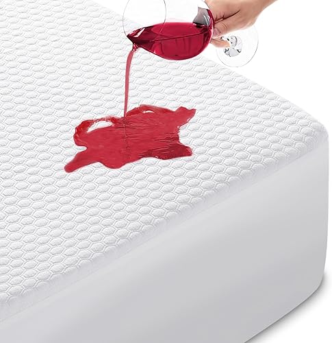 Miniatura 1 de Minoroty Protector de colchón impermeable tamaño Queen de viscosa hecha de bambú, sin ruido, lavable con bolsillo profundo de hasta 21 pulgadas