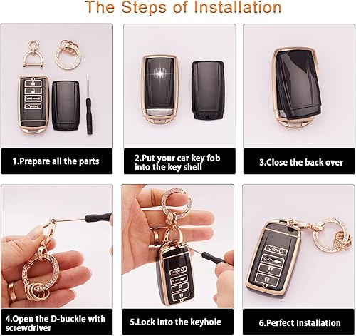 Miniatura 3 de EKALA Funda para llavero de TPU, protector de llavero con llavero brillante, Negro, Negro