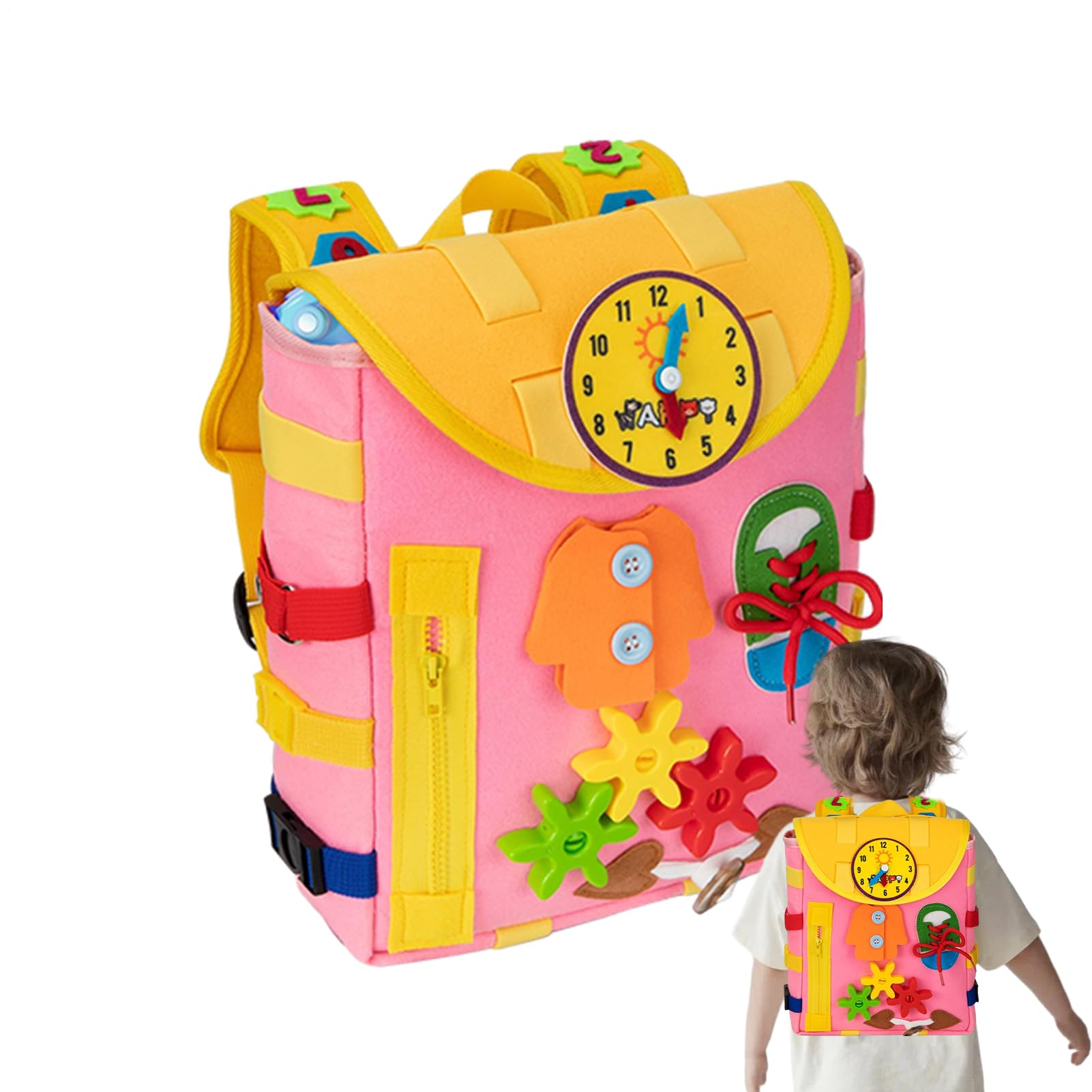 Toddler Busy Backpack - 28x24x10cm montesori Felt Backpack, Educational Nursery Toy | Interactive Learning Activity With Buttons Zippers Buckles Fun For Early Development Preschool Kids, Portable