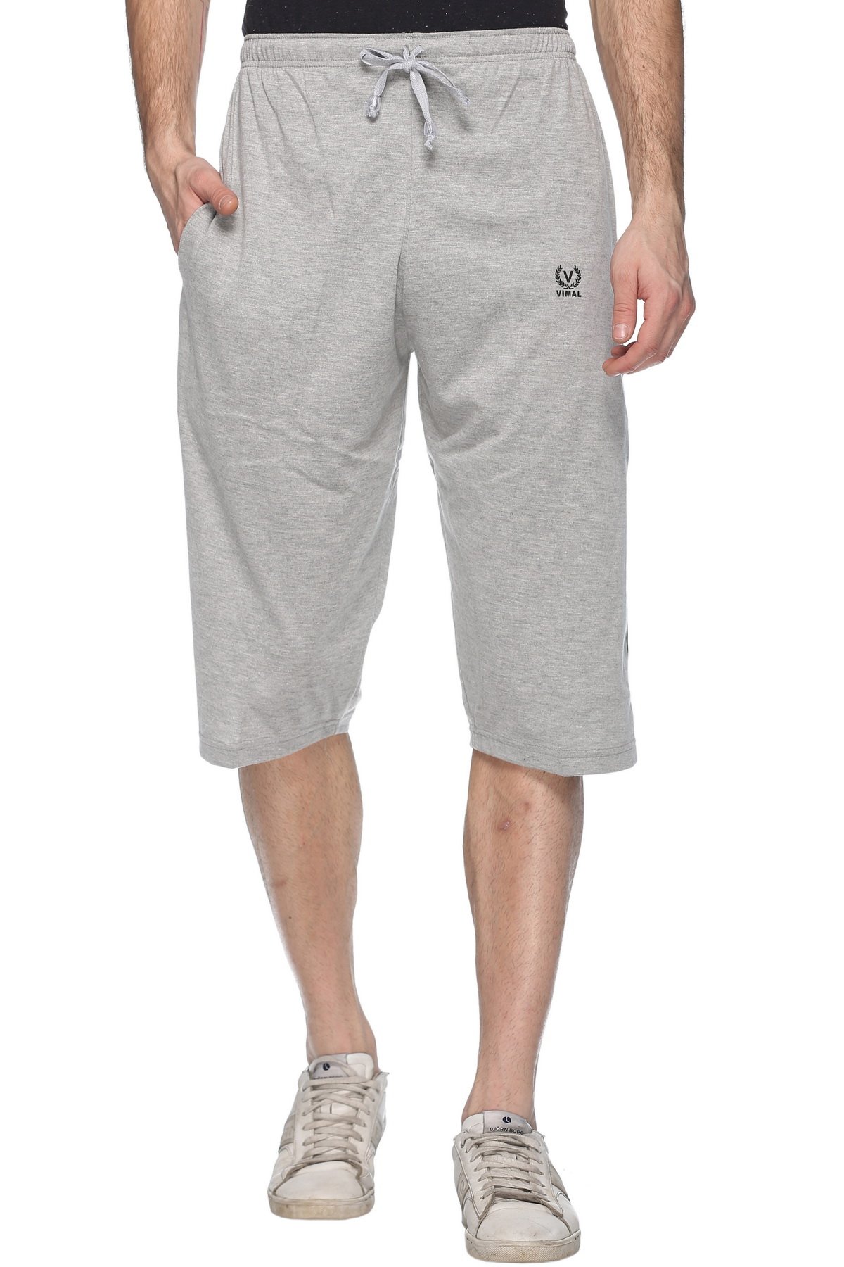 Men's Slim Fit Cotton Capri (C1-MELANGE01-L_Silver_L)