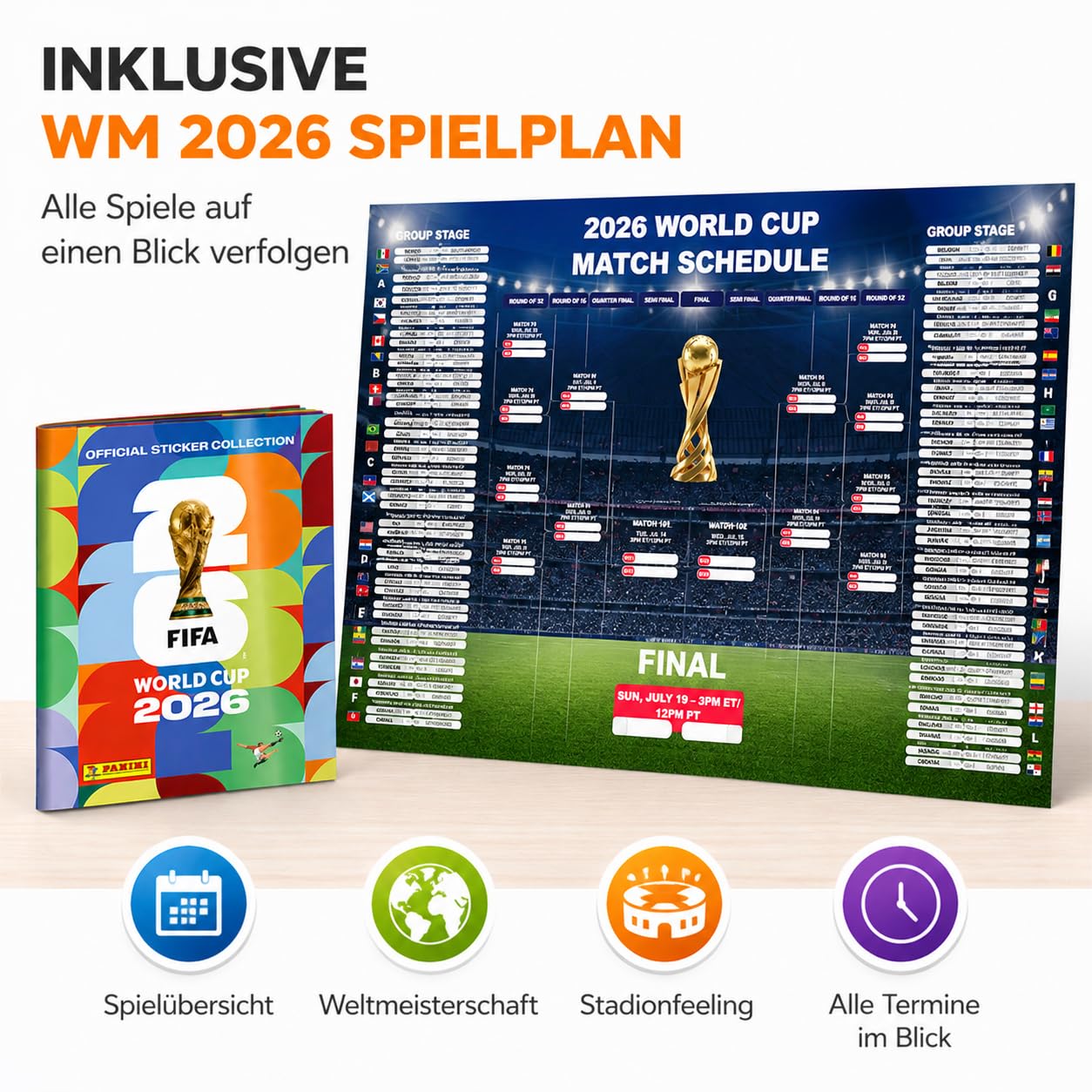 TK Gruppe Timo Klingler Panini WM 2026 XXL Set - Album & Sticker - Spielplan, Stickeralbum - zum Sammeln Fußball Weltmeisterschaft 2026 (Sammelalbum)