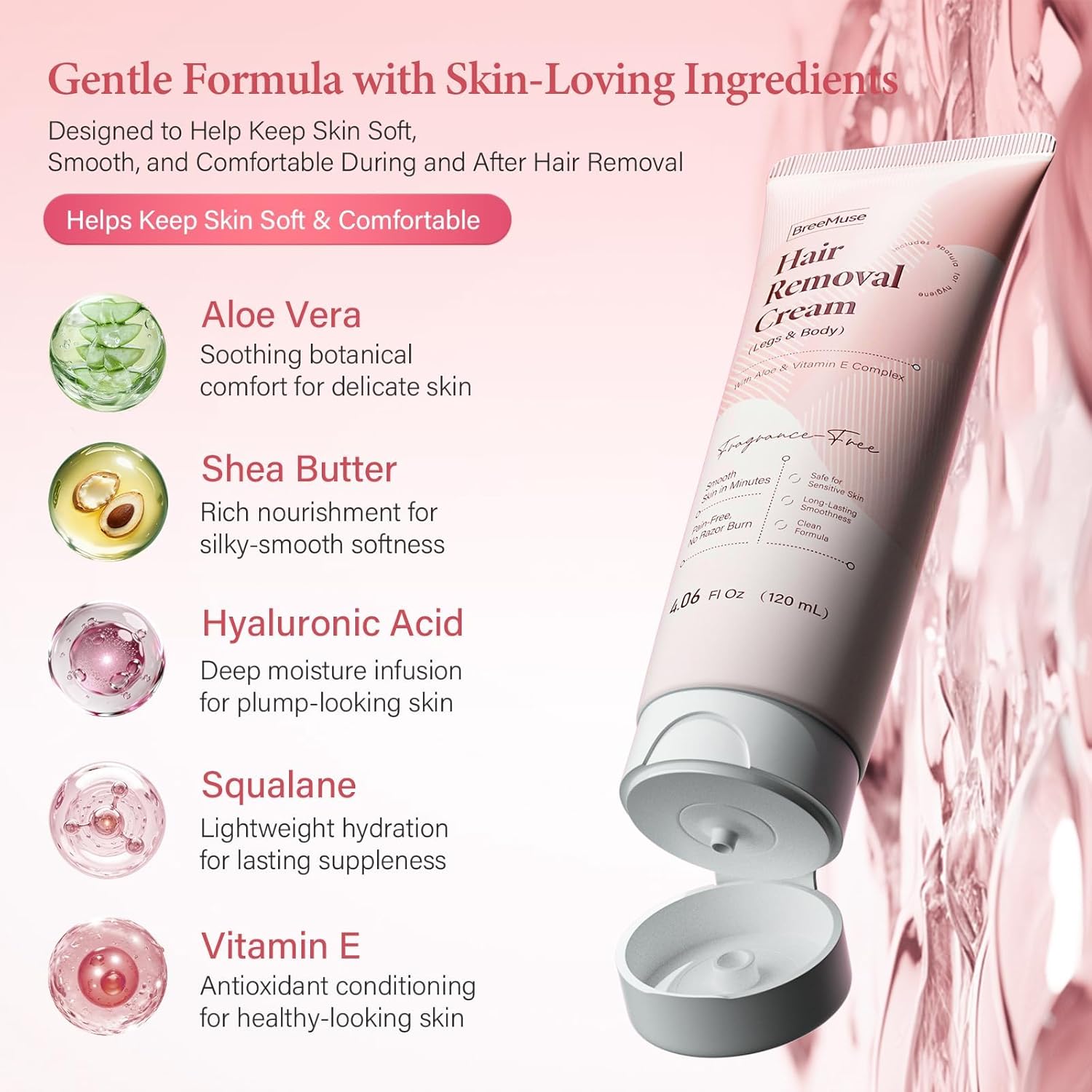 Hair Removal Cream for Women, Painless Depilatory Cream for Legs, Bikini Line & Underarms, Fast 5-10 Minute Body Hair Remover for Sensitive Skin with Moisturizing & Smoothing Formula