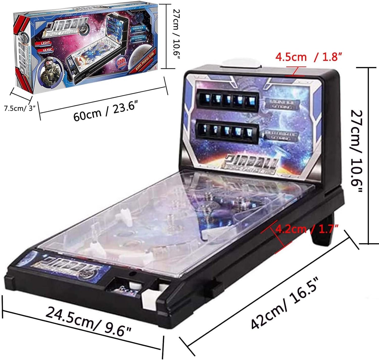 PHATM Pinball Machine Pinball Games with Lights and Sound Effects Mini Retro Arcade Machine Electronic Desktop Marble Arcade for Preschooler