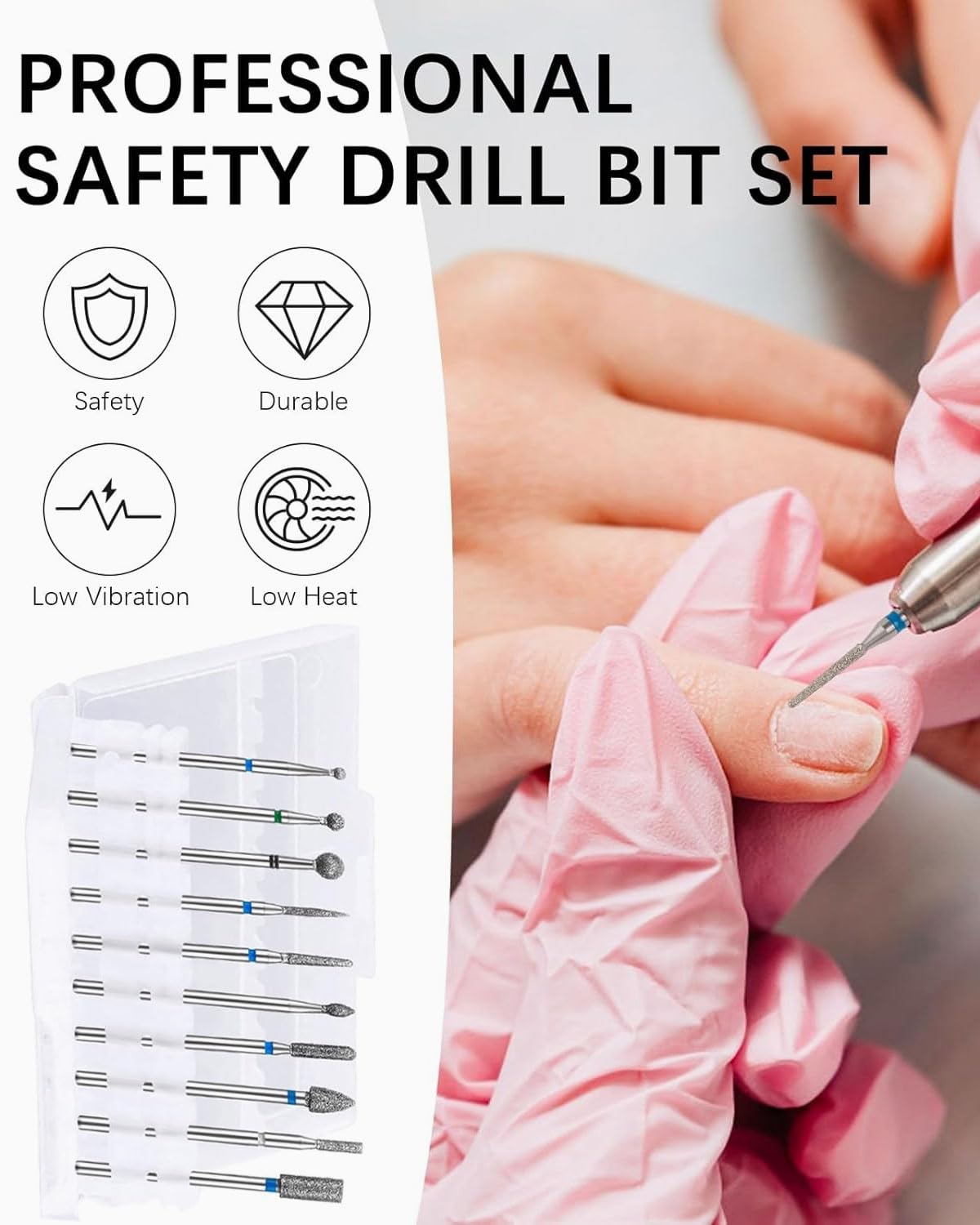 Punte Fresa Unghie,10 Pezzi Punta da Trapano per Fresa Manicure Elettrica Professionale Accessori per Lucidatura,Rimozione Gel,Pelle Morta,Strumenti per Manicure,manicure e pedicure