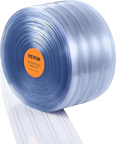 Miniatura 10 de VEVOR Cortina de tiras, 150 pies de largo x 8 pulgadas de ancho x 0.08 pulgadas de grosor, rollo de cortina de PVC acanalado transparente para