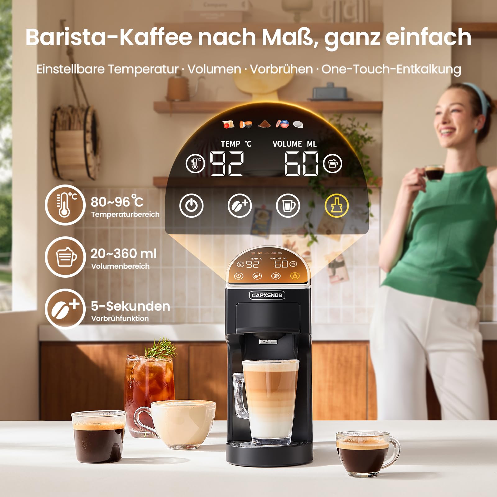 Magician2 5 in 1 Kapselmaschine für Nespresso, Dolce Gusto, Lavazza A Modo Mio, ESE 44 Pads, 20 Bars, 1400W, 1,2 L, LED-Display, Espressomaschine
