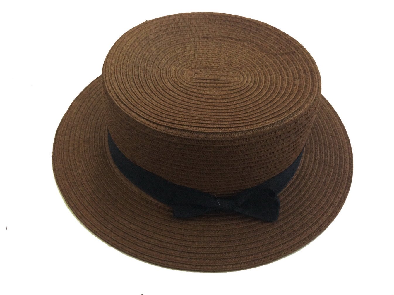 ACVIP Women's Solid Color Straw Boater Hat with Bow Band (Coffee)