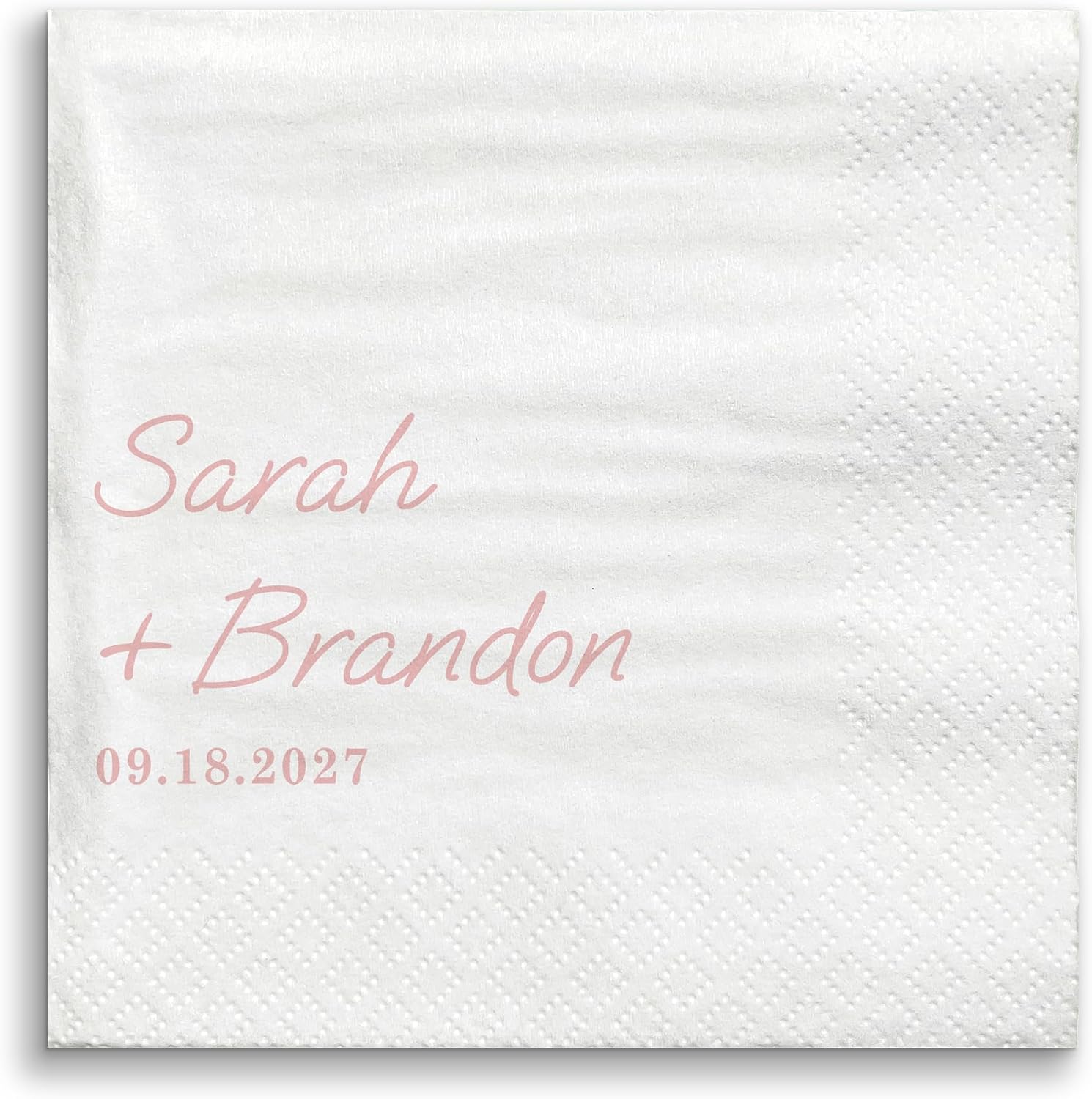 Big Dot of Happiness Personalized Simple Script Pink Wedding Party Napkins, Custom Bridal Shower or Anniversary Party Decor, White 3-Ply Paper Beverage Napkins - 50 Count