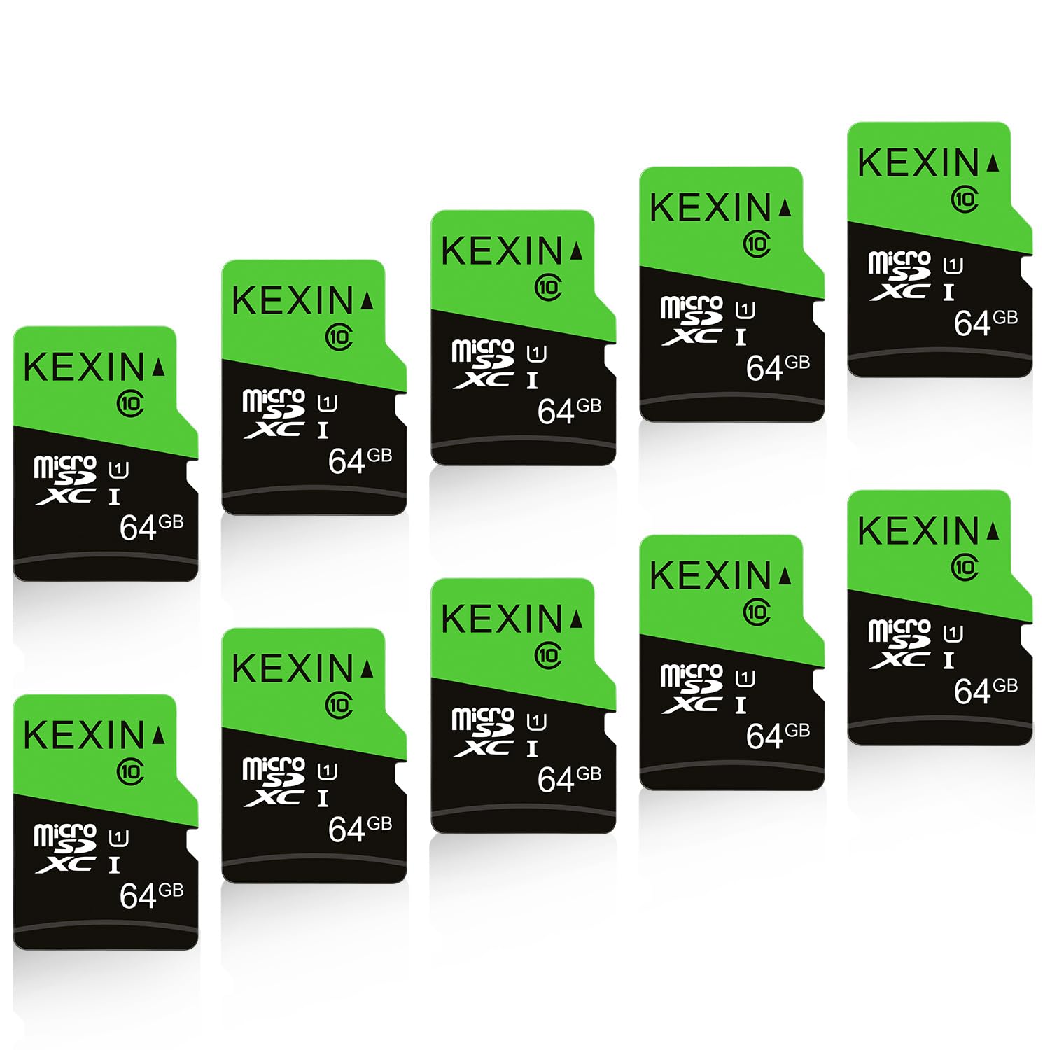 KEXIN Micro SD 64 GB, Scheda Micro SD 64GB Scheda di Memoria microSDXC con Adattatore, U1, C10 Microsd Card Confezione da 10 per Telefono, Videocamera, Switch, Tablet