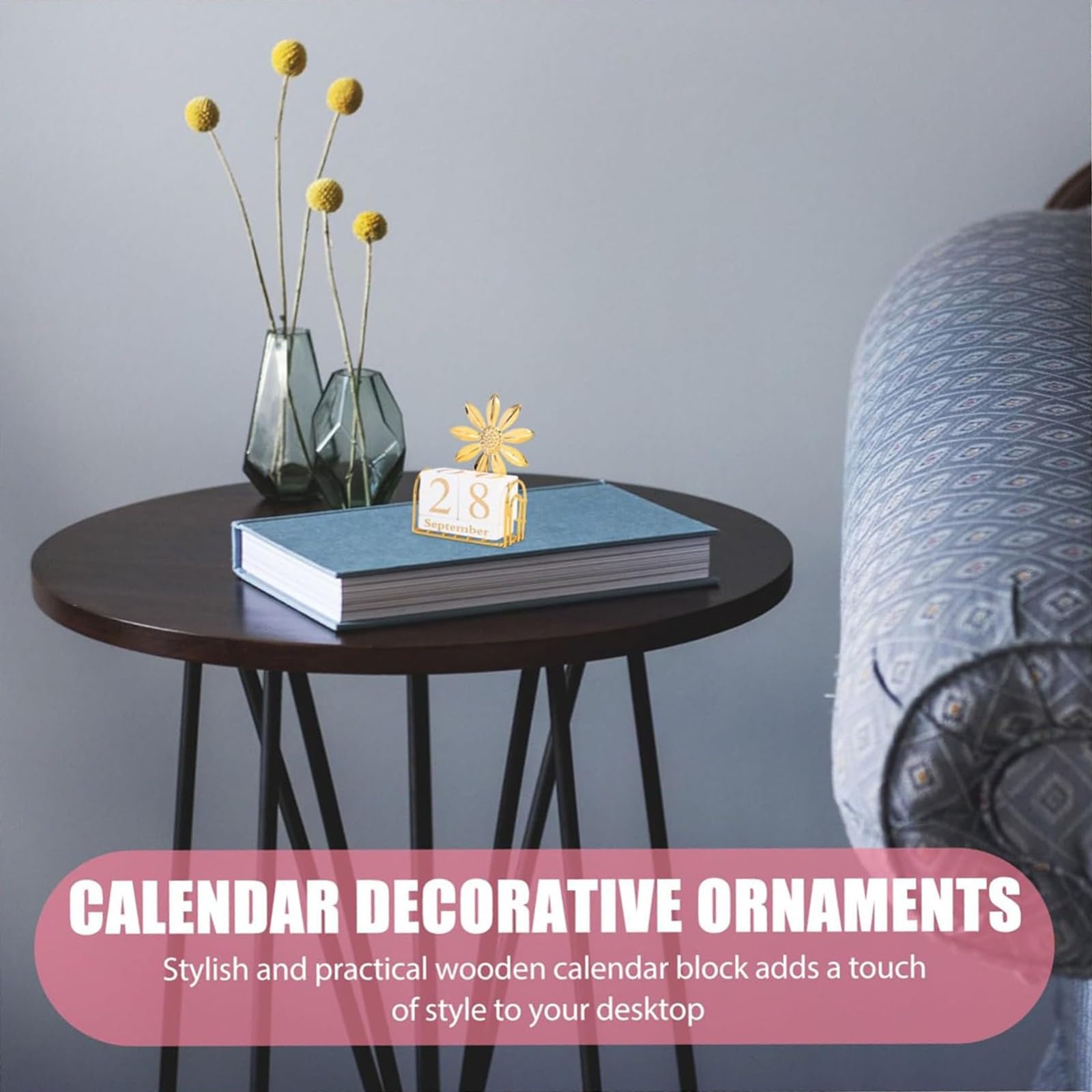 Calendari perpetui, Calendario creativo in legno, calendario da scrivania in ferro, decorazione da scrivania, ornamenti per il conto alla rovescia delle feste del calendario perpetuo(Size:4pcs)