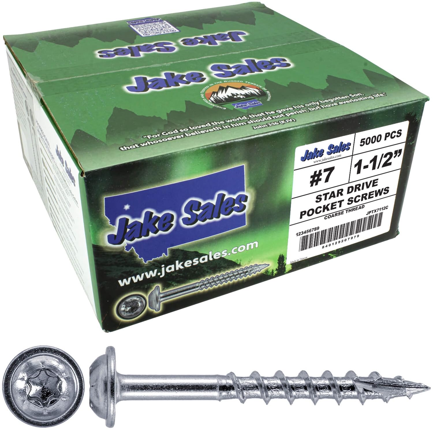 #7 x 1-1/2" Pocket Hole Star-Drive Head Screws COARSE Thread • for Cabinetry & Furniture • T-20 Torx Screw Head (Full Box - 5000 Approx. Screw Count)
