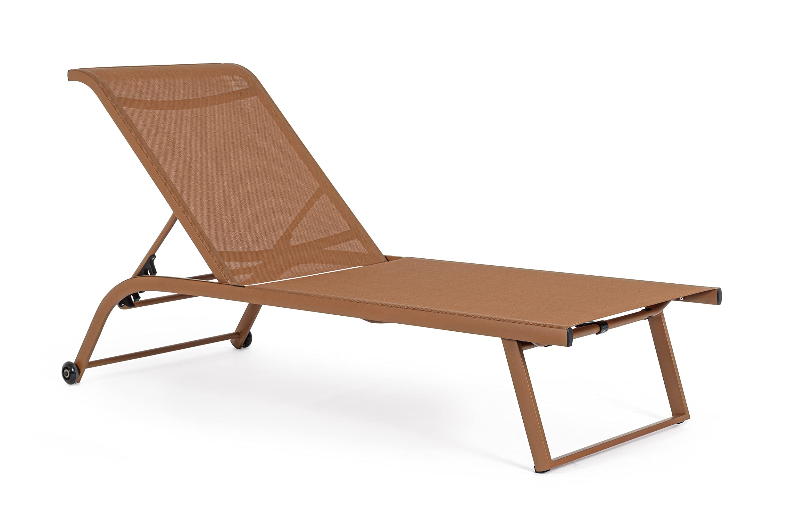 Lettino Prendisole In Alluminio Verniciato,Da Esterno, Con ruote, Rivestito In Texilene, Schienale Reclinabile 4 Posizioni 70 x 182 x 34 cm Per Giardino E Piscina (Arancio)