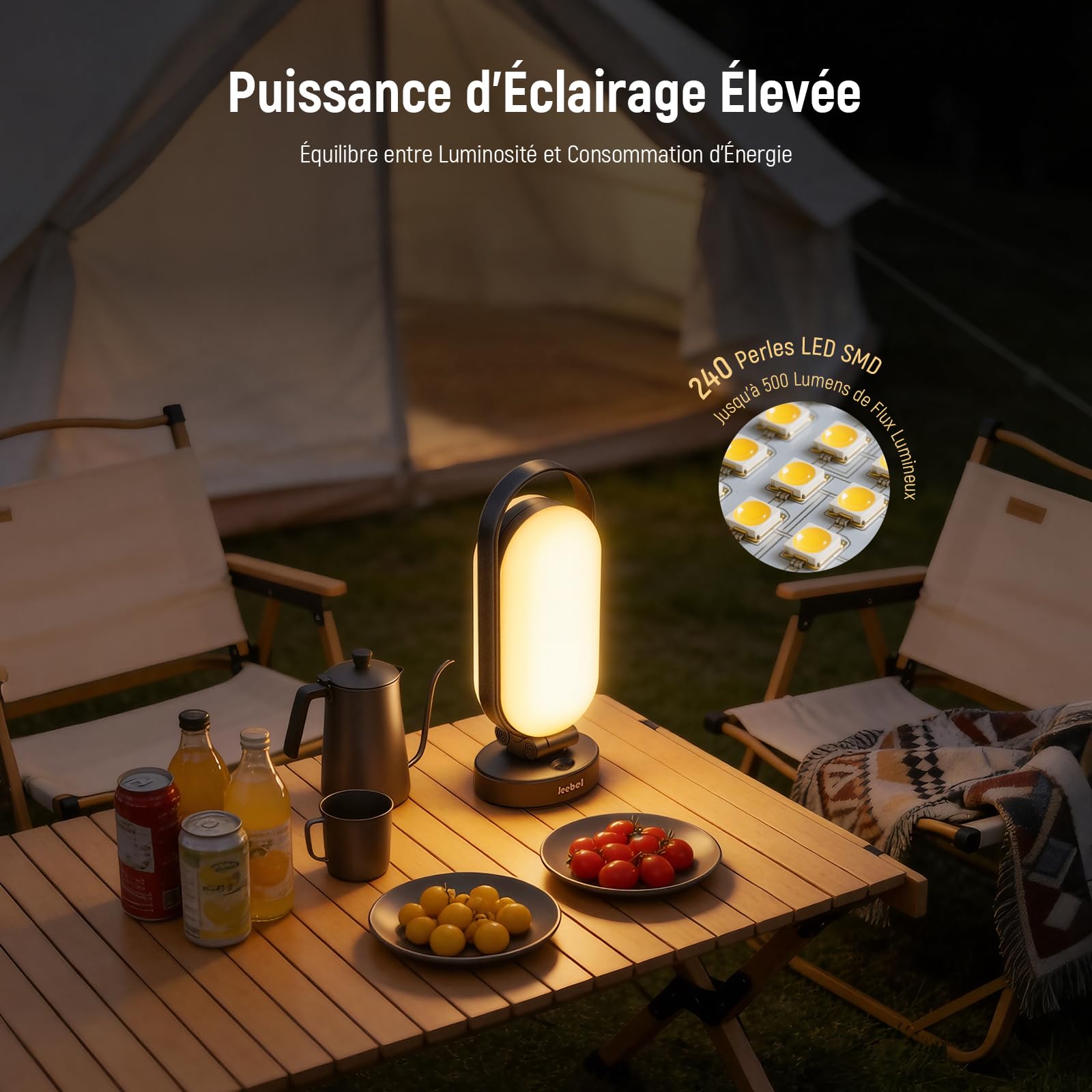 Jeebel Lampe de Camping Solaire, Lanterne LED Rechargeable Pliable avec Batterie Externe 5000mAh, Dimmable Tactile, 4 Modes, IP55, Lumière Tente pour Extérieur/Randonnée/Urgence/Pannes/Courant (Noir)